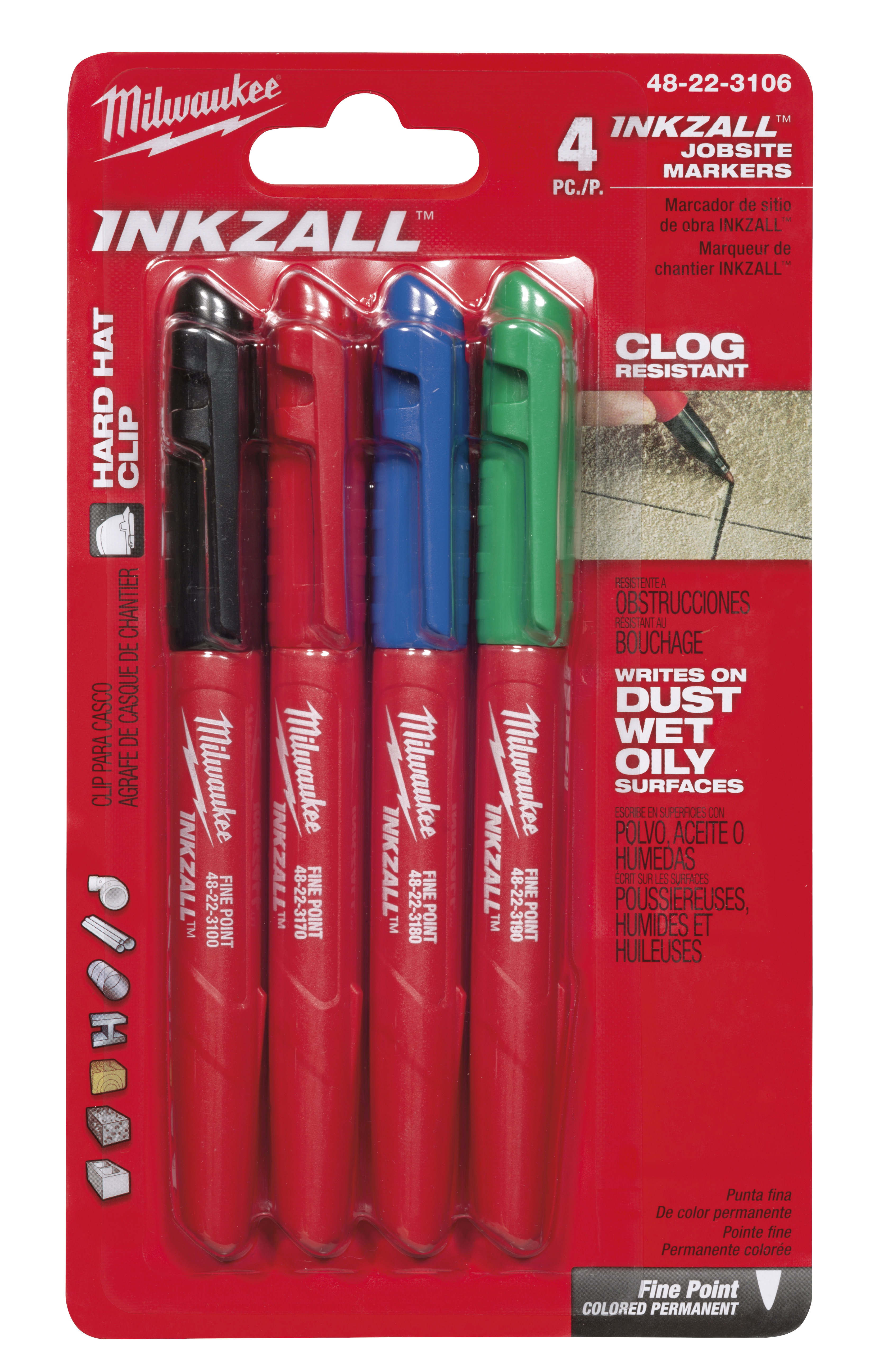 4PK INKZALL COLOR FINE PT MARKER